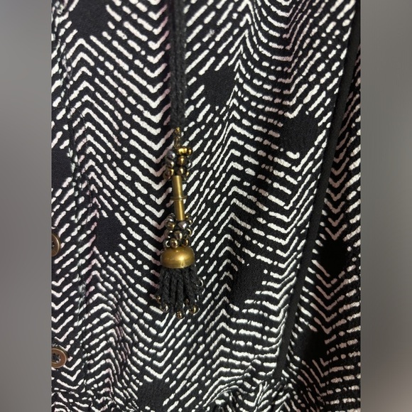 Anthropologie Maeve Galen Black & White Polka Dot Boho Striped Dress L - Picture 6 of 12